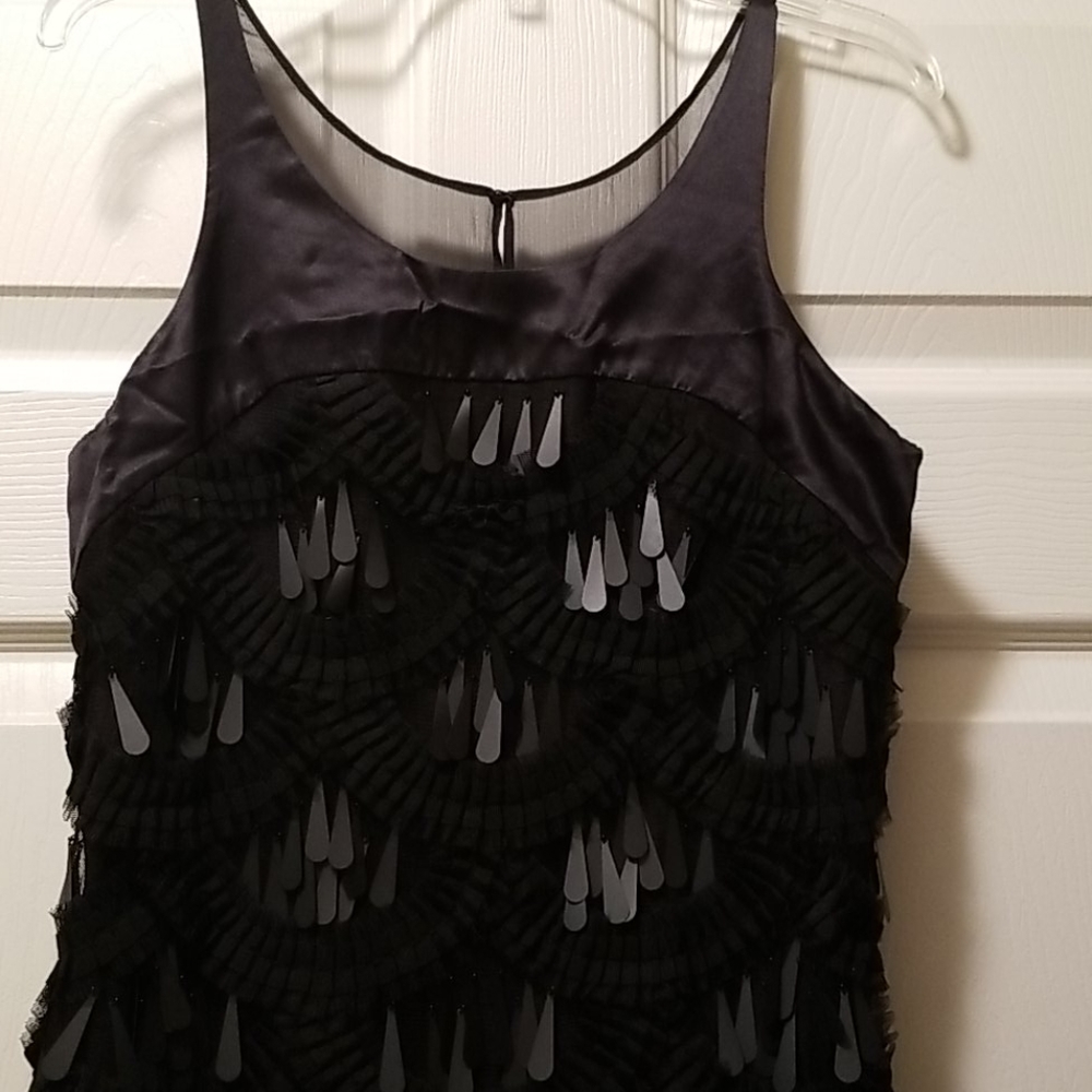 BCBGMaxAzria Droplet Beaded Black Tulle Dress